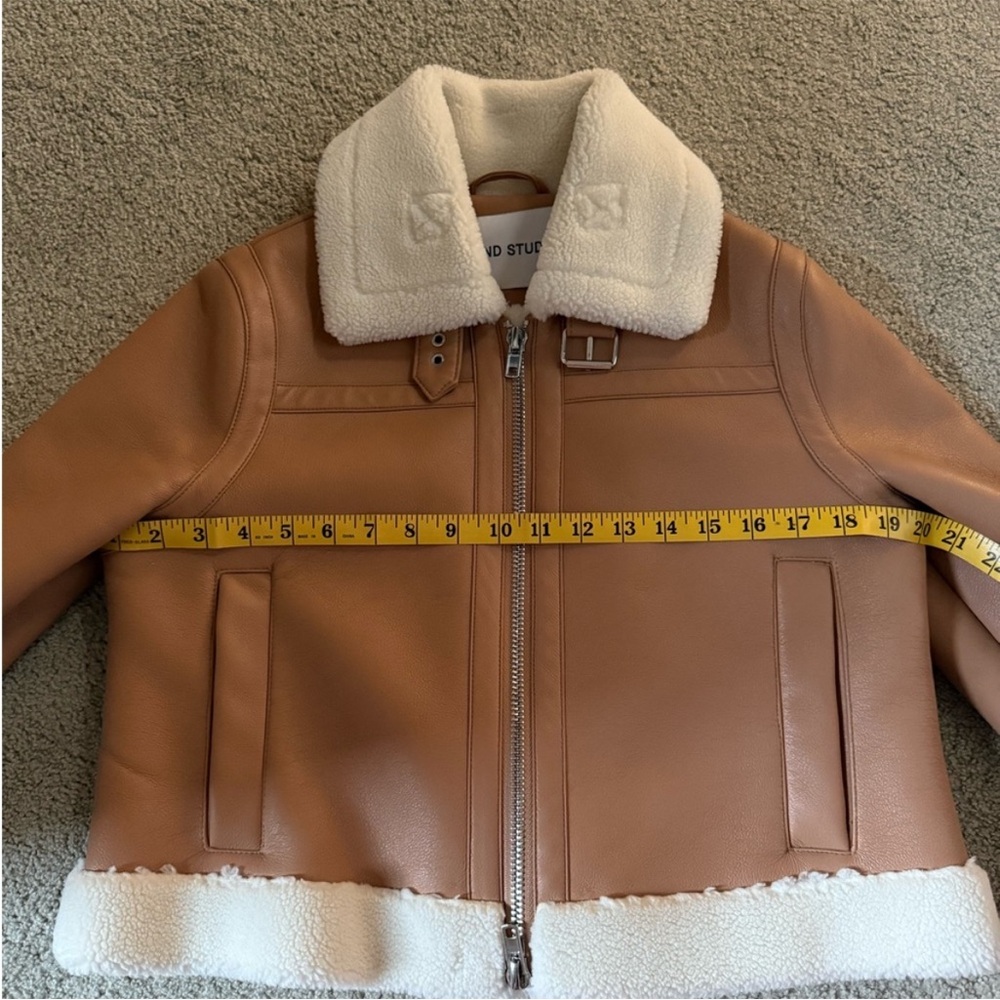 Stand Studio Tan Leather Jacket With Shearling Co… - image 8